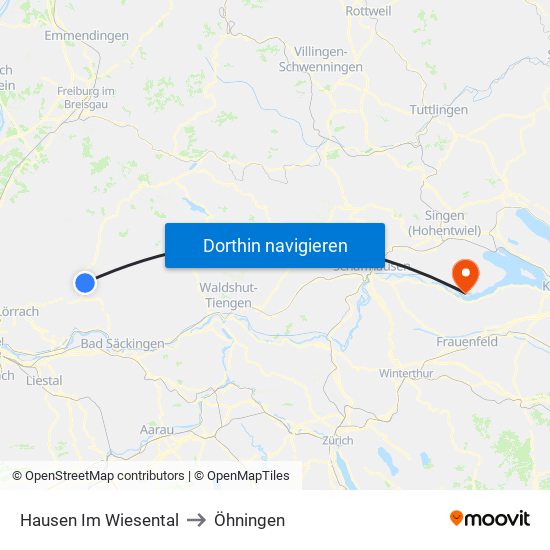 Hausen Im Wiesental to Öhningen map