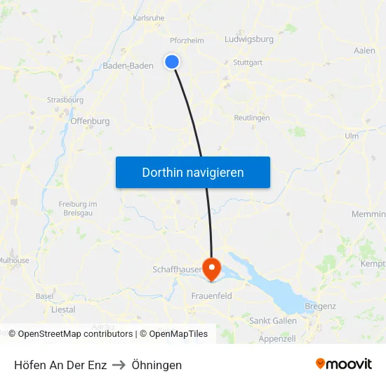 Höfen An Der Enz to Öhningen map