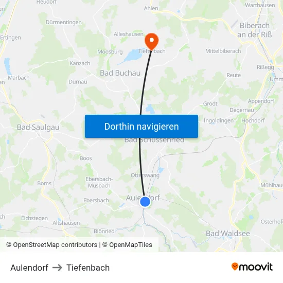 Aulendorf to Tiefenbach map
