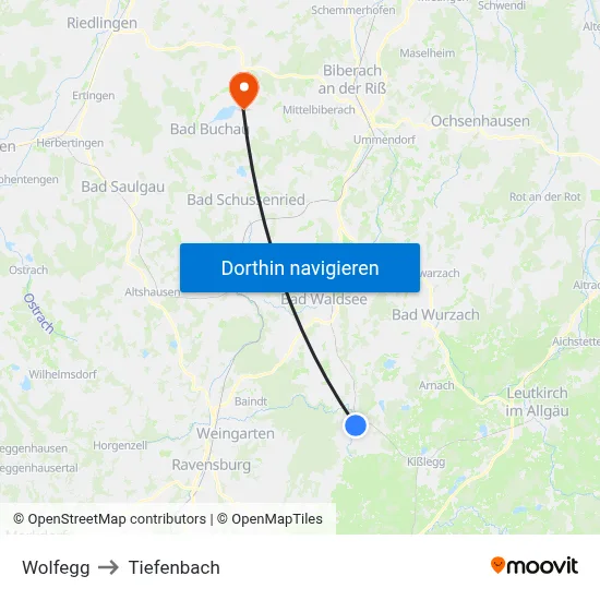 Wolfegg to Tiefenbach map