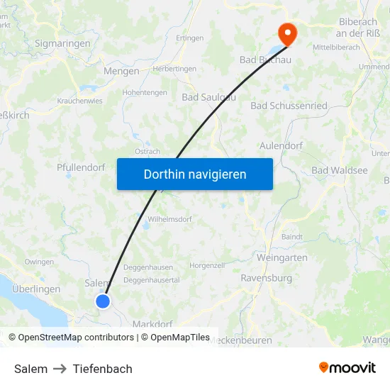 Salem to Tiefenbach map