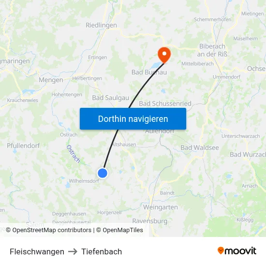 Fleischwangen to Tiefenbach map