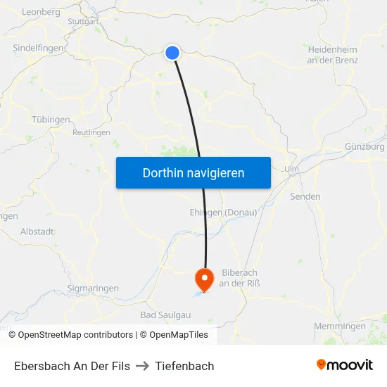 Ebersbach An Der Fils to Tiefenbach map