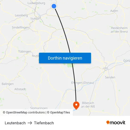 Leutenbach to Tiefenbach map