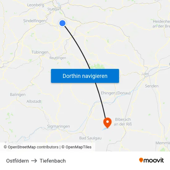 Ostfildern to Tiefenbach map