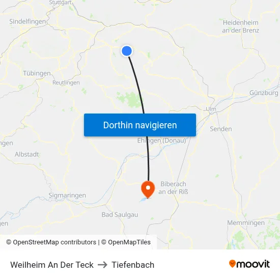 Weilheim An Der Teck to Tiefenbach map