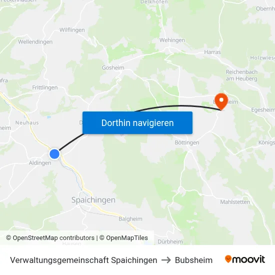 Verwaltungsgemeinschaft Spaichingen to Bubsheim map