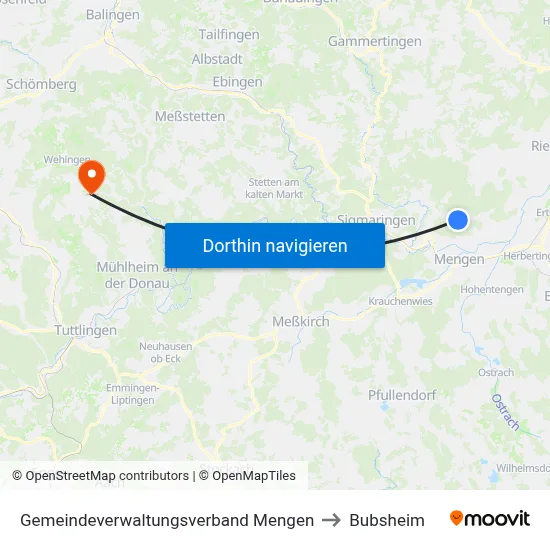 Gemeindeverwaltungsverband Mengen to Bubsheim map