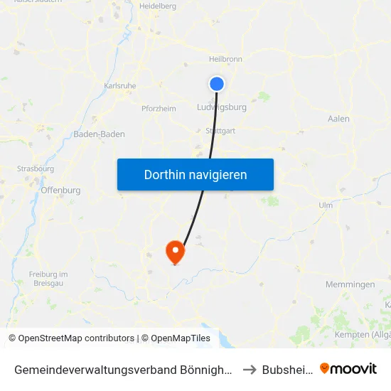 Gemeindeverwaltungsverband Bönnigheim to Bubsheim map