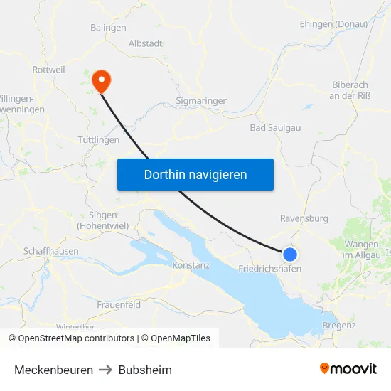 Meckenbeuren to Bubsheim map