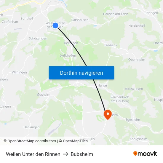Weilen Unter den Rinnen to Bubsheim map