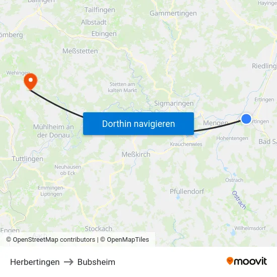 Herbertingen to Bubsheim map