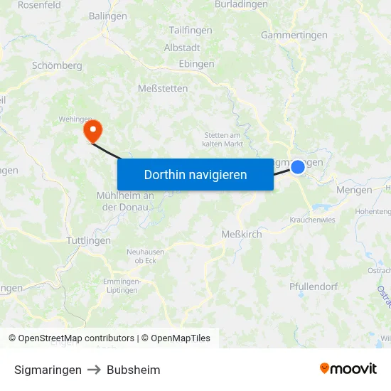 Sigmaringen to Bubsheim map