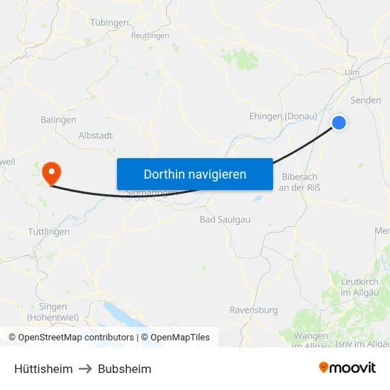 Hüttisheim to Bubsheim map