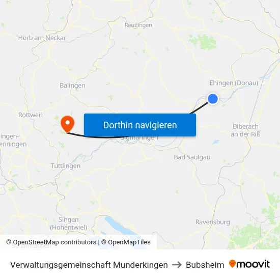 Verwaltungsgemeinschaft Munderkingen to Bubsheim map