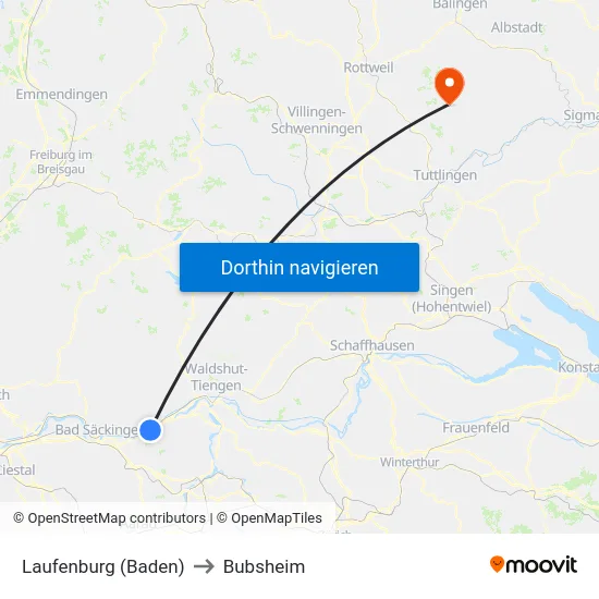 Laufenburg (Baden) to Bubsheim map