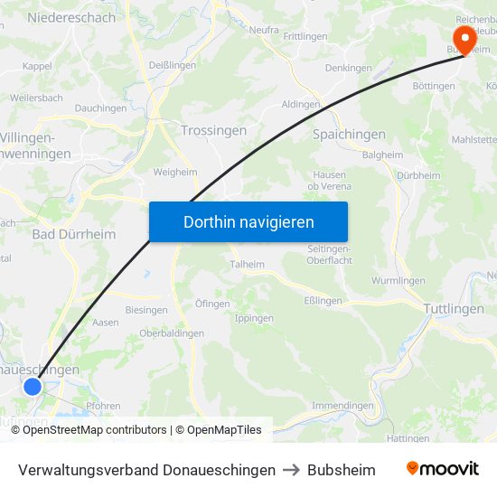 Verwaltungsverband Donaueschingen to Bubsheim map