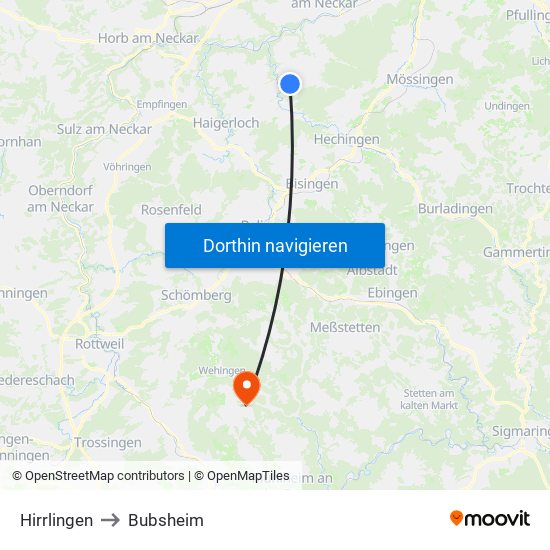 Hirrlingen to Bubsheim map