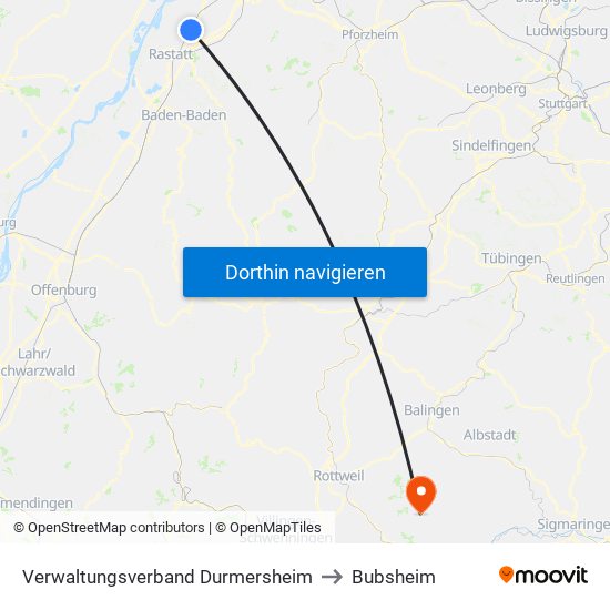 Verwaltungsverband Durmersheim to Bubsheim map