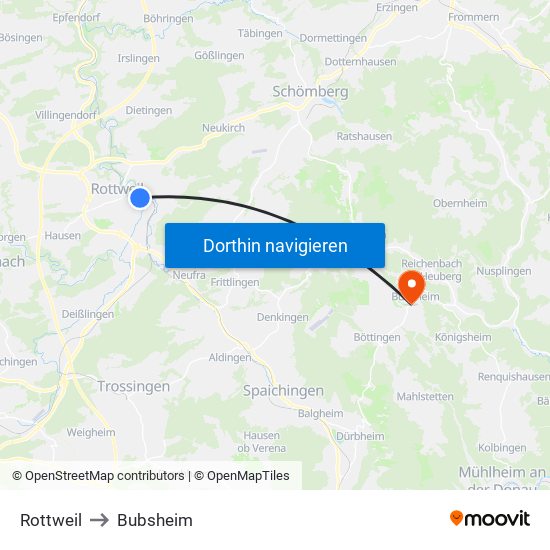 Rottweil to Bubsheim map