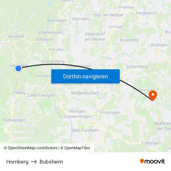 Hornberg to Bubsheim map