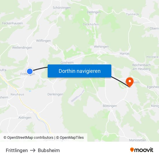 Frittlingen to Bubsheim map