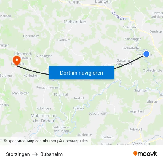 Storzingen to Bubsheim map