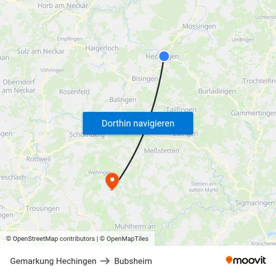 Gemarkung Hechingen to Bubsheim map