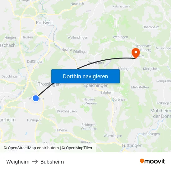 Weigheim to Bubsheim map