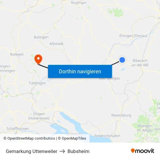 Gemarkung Uttenweiler to Bubsheim map