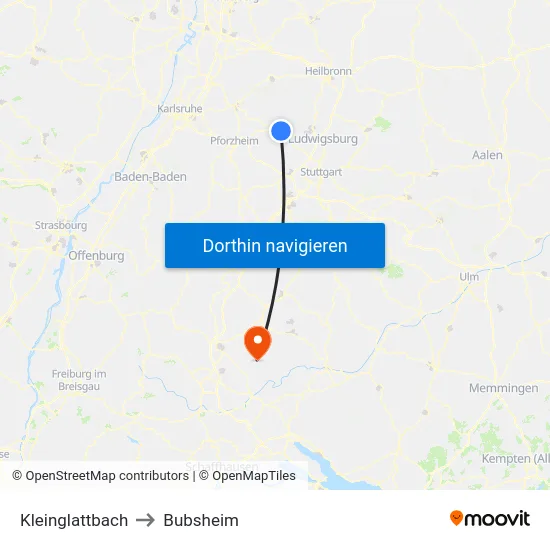Kleinglattbach to Bubsheim map