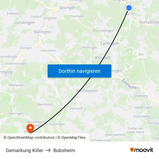 Gemarkung Killer to Bubsheim map