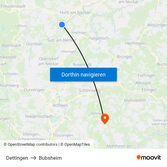 Dettingen to Bubsheim map