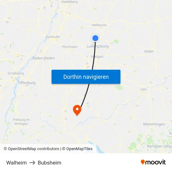 Walheim to Bubsheim map