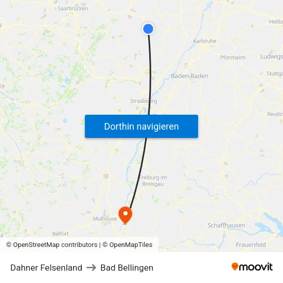Dahner Felsenland to Bad Bellingen map