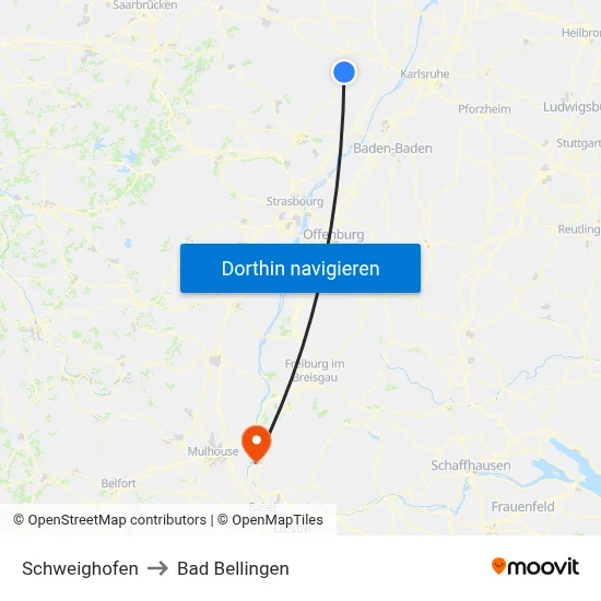Schweighofen to Bad Bellingen map