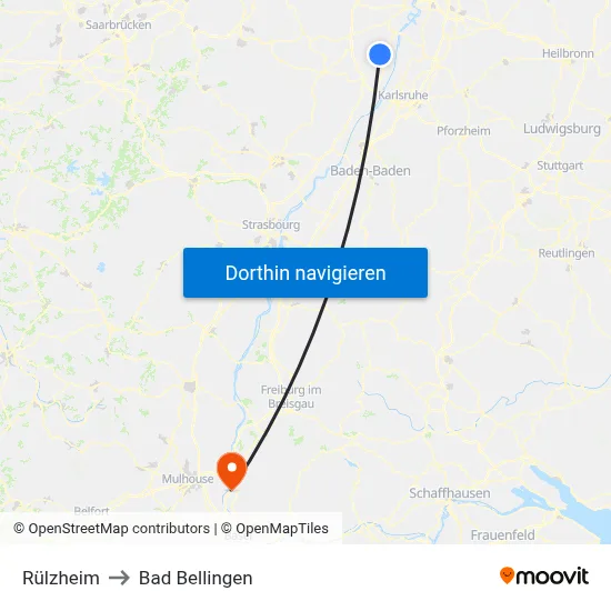 Rülzheim to Bad Bellingen map