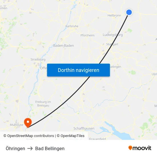 Öhringen to Bad Bellingen map