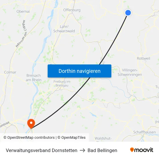 Verwaltungsverband Dornstetten to Bad Bellingen map