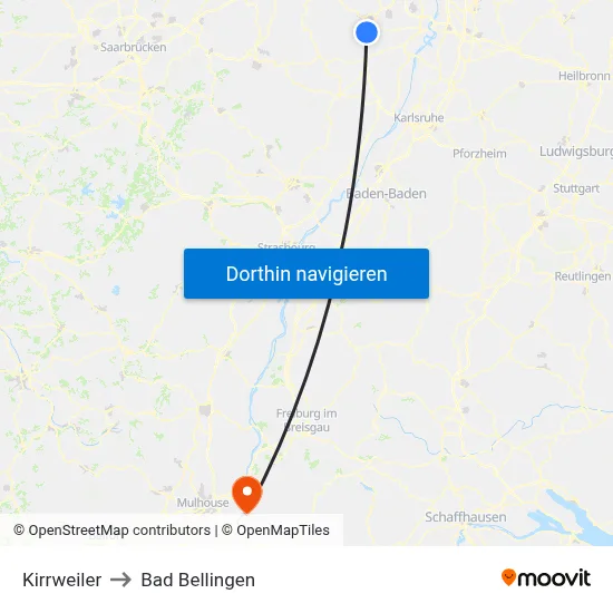 Kirrweiler to Bad Bellingen map