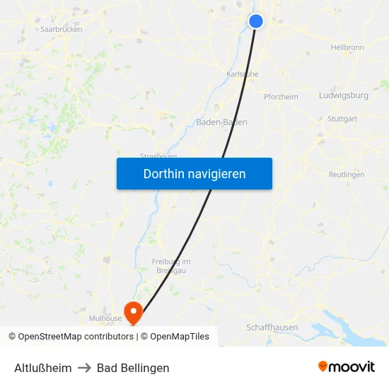 Altlußheim to Bad Bellingen map