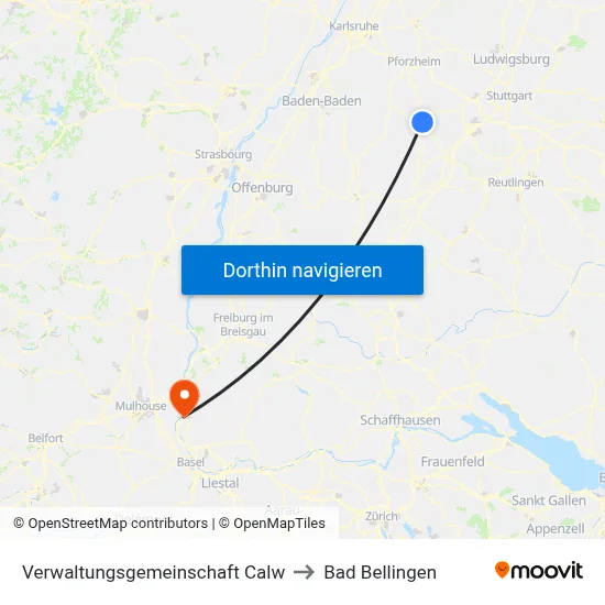 Verwaltungsgemeinschaft Calw to Bad Bellingen map