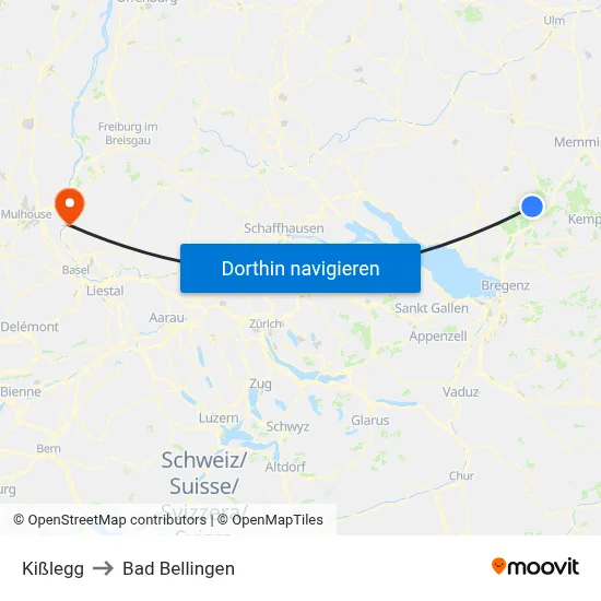Kißlegg to Bad Bellingen map