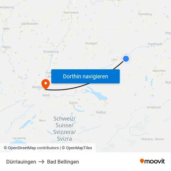 Dürrlauingen to Bad Bellingen map