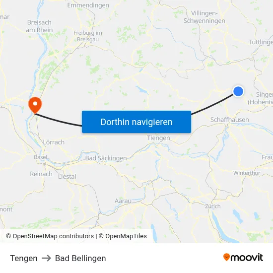 Tengen to Bad Bellingen map