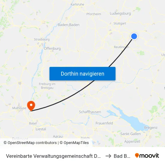 Vereinbarte Verwaltungsgemeinschaft Der Stadt Kirchheim Unter Teck to Bad Bellingen map