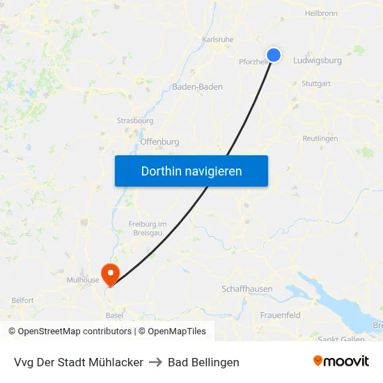 Vvg Der Stadt Mühlacker to Bad Bellingen map