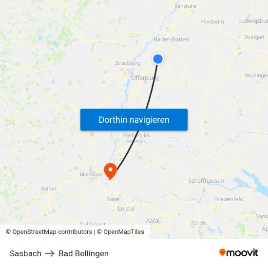 Sasbach to Bad Bellingen map