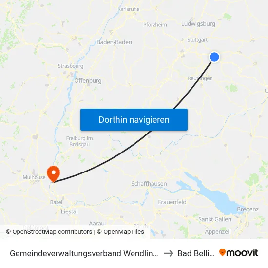Gemeindeverwaltungsverband Wendlingen am Neckar to Bad Bellingen map