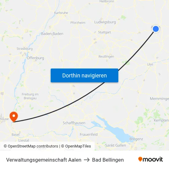 Verwaltungsgemeinschaft Aalen to Bad Bellingen map